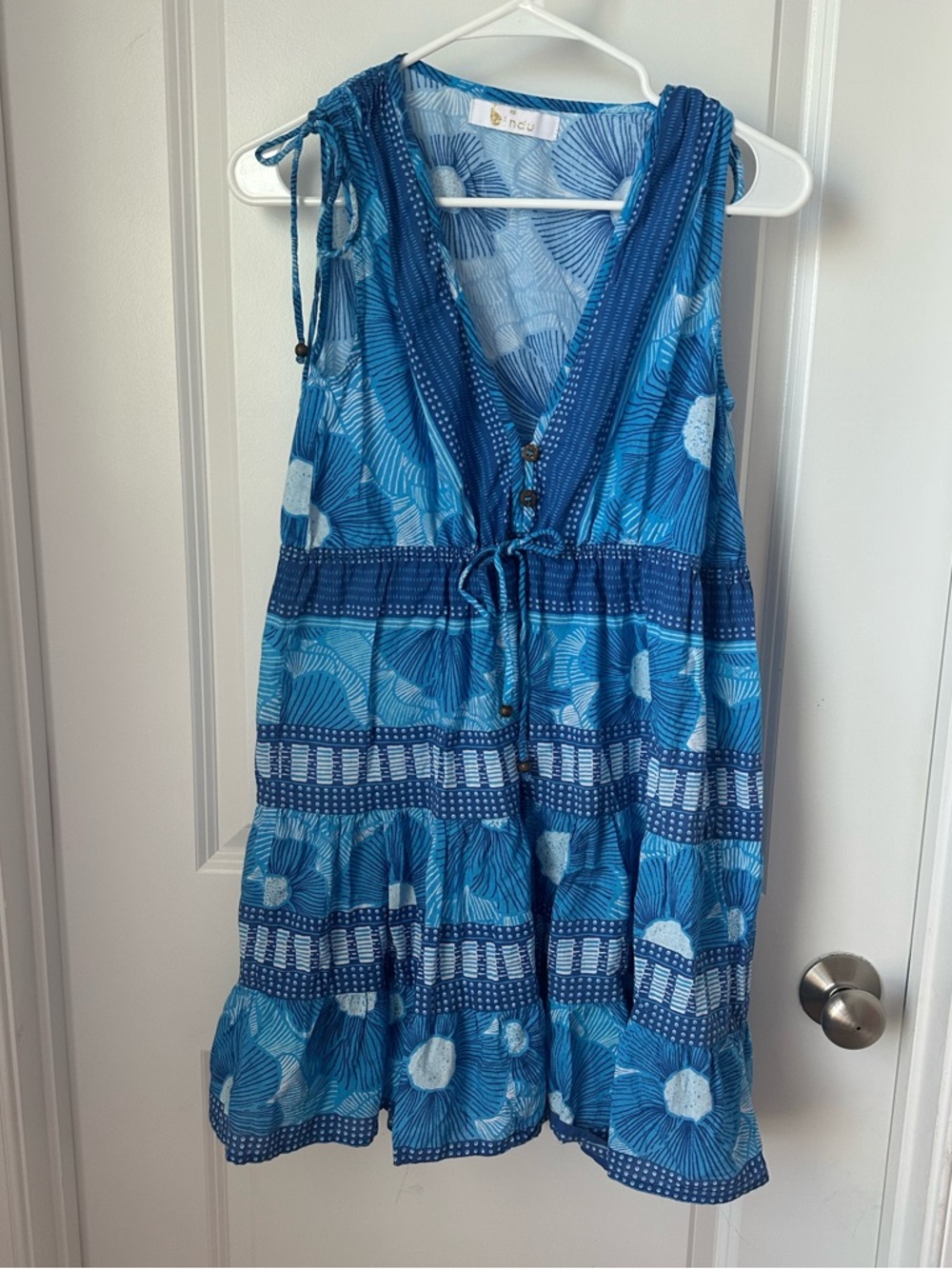 Bindu Blue Floral Mini Dress with Tie Waist